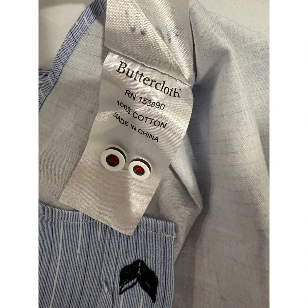 Buttercloth Mens XL Tall Fit Striped Button Down Shirt Blue White 100% Cotton